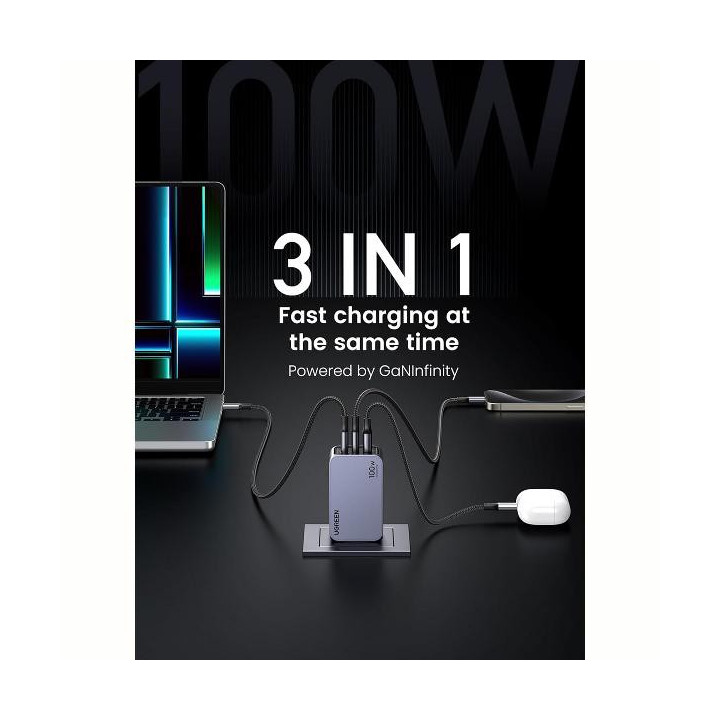 Cargador Ugreen 100w Nexode Pro Gan X757 3 puertos USB-C y USB-A