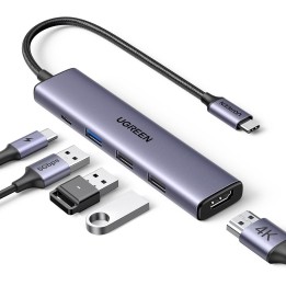 UGREEN Adaptador multipuerto USB C 5 en 1 Revodok 105 4K HDMI, para MacBook Pro/Air, iPad Pro, iMac, iPhone 16 Pro/Pro Max, XPS