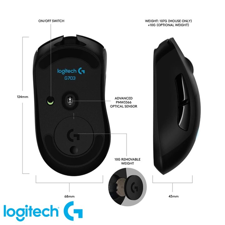 Logitech Ecuador - Mouse Logitech G703 Lightspeed 25k DPI Original